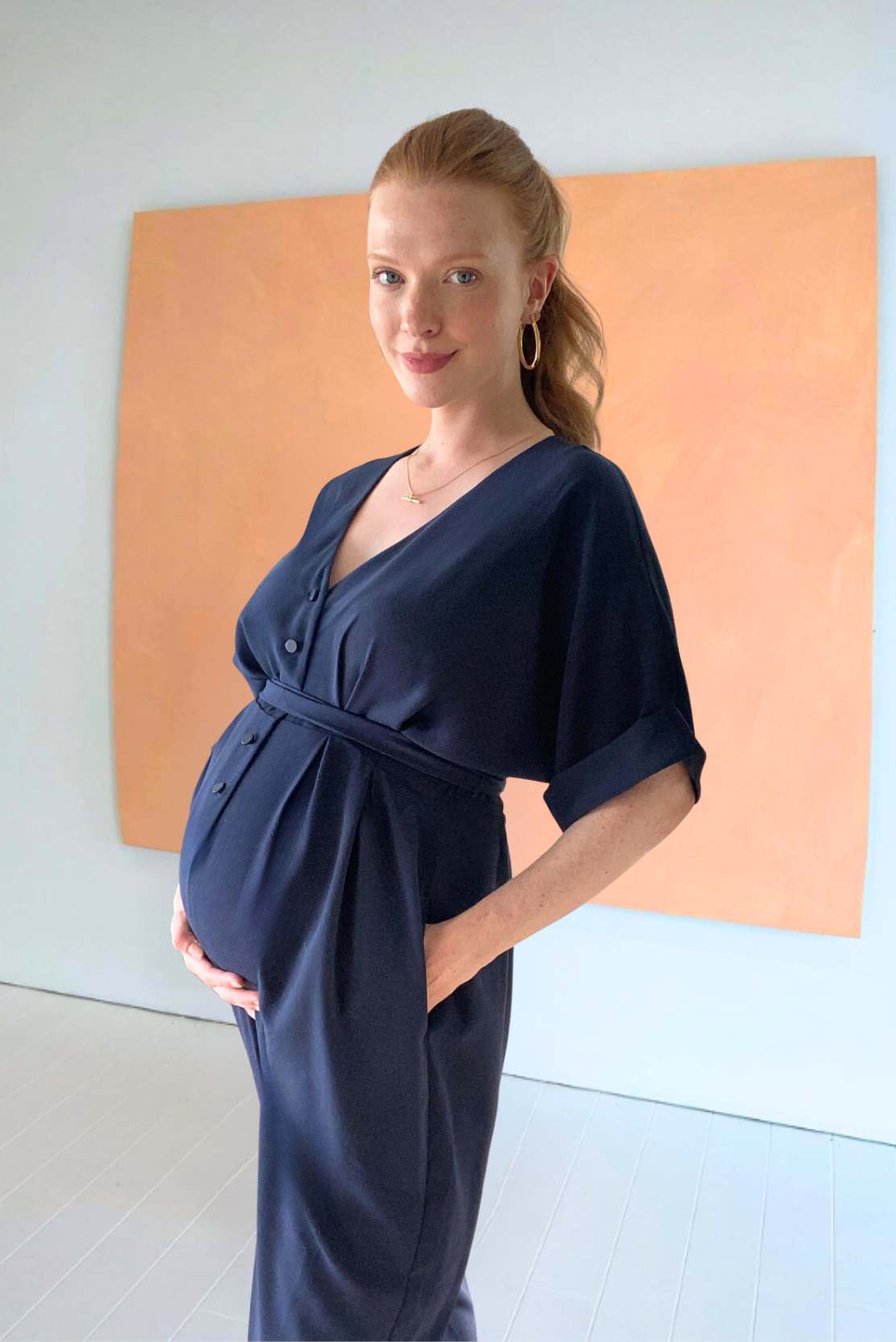 Navy Maternity Jumpsuit, Breastfeeding friendly style