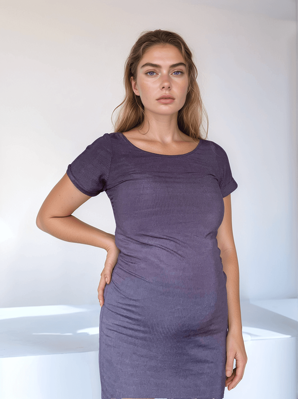 Navy Ribbed Maternity Dress