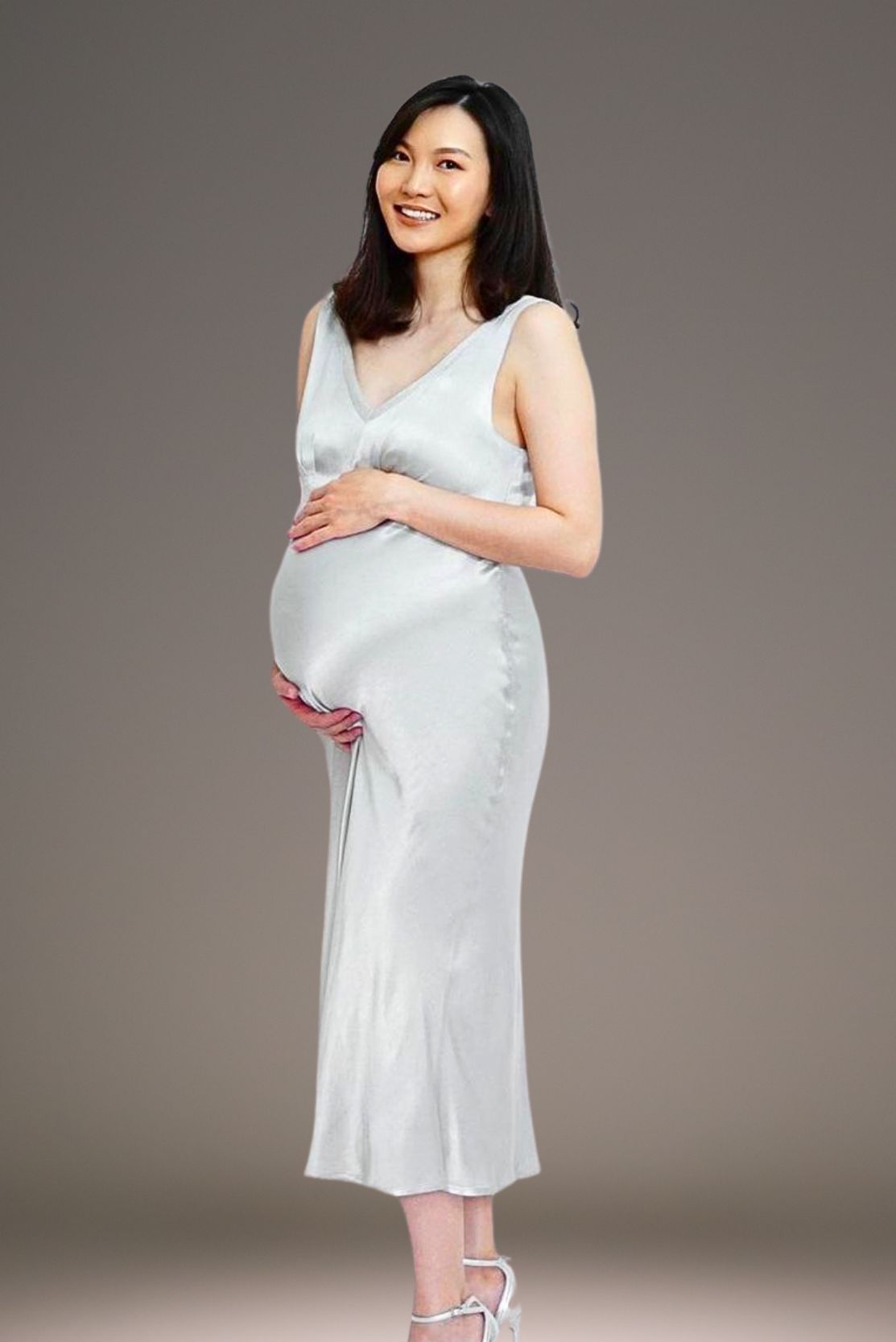 High-end designer dress for pregnancy for evening events occasion-wear or weddings bridesmaids