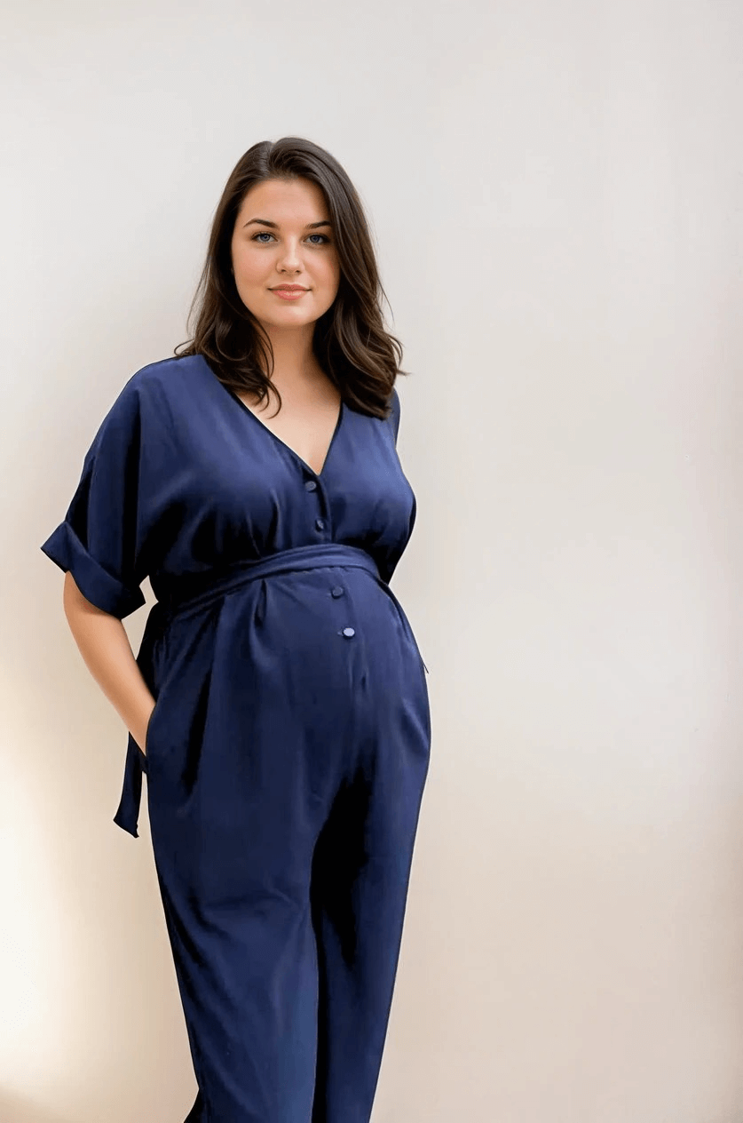Navy Maternity Jumpsuit, Breastfeeding friendly style
