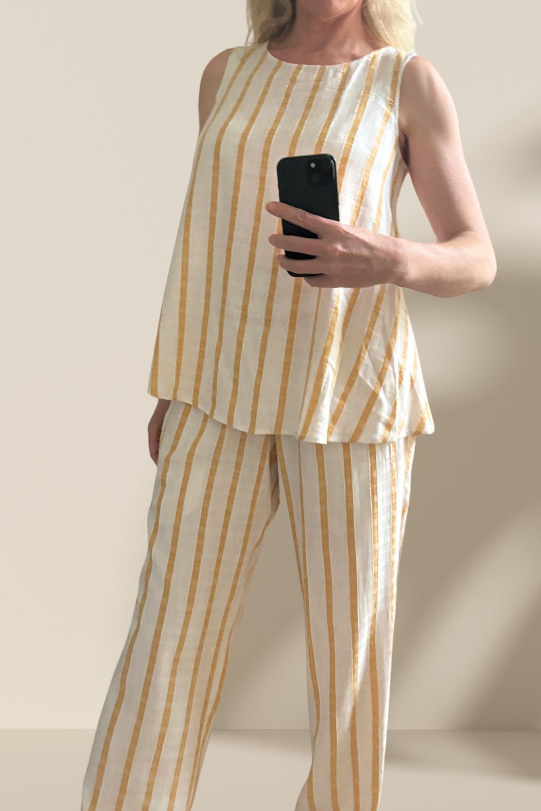 Ochre Stripes Shirred Trousers