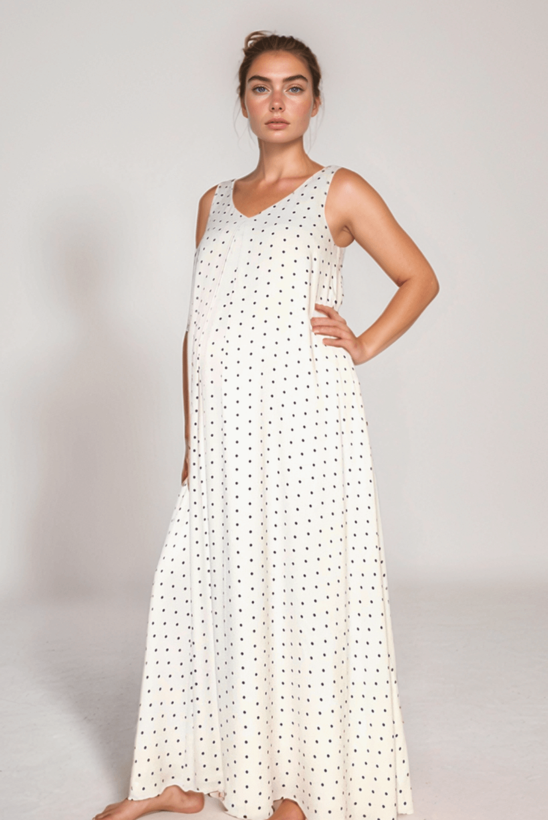 Ivory Dotty A-Line Dress | Maternity & Postpartum Friendly