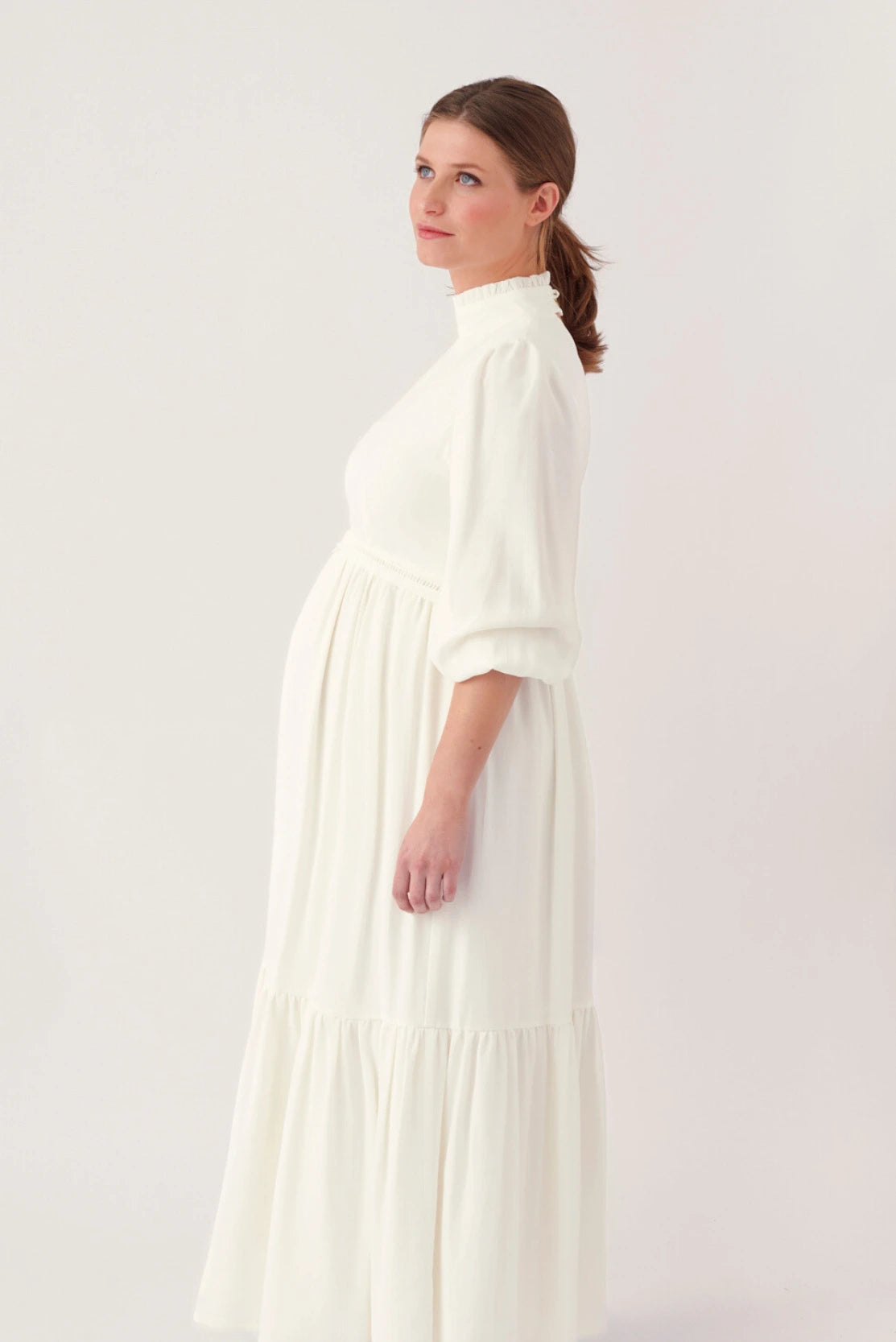 Ivory white maternity special occasion wear dress in beautiful silky fabric - stylish maternity wedding dress option