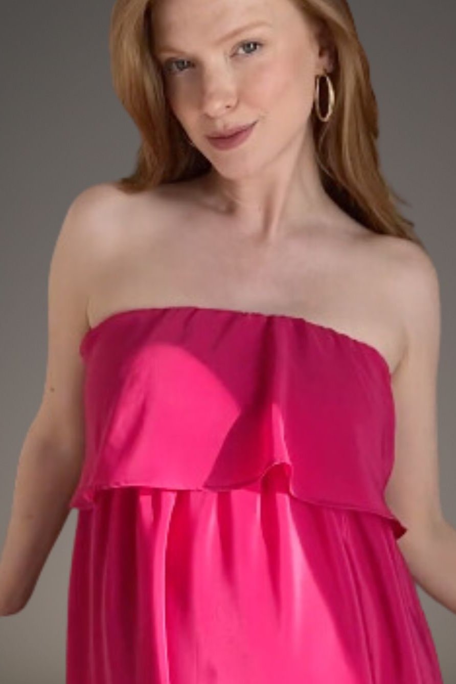 Shirred top dress for pregnancy comfort and flexible fit