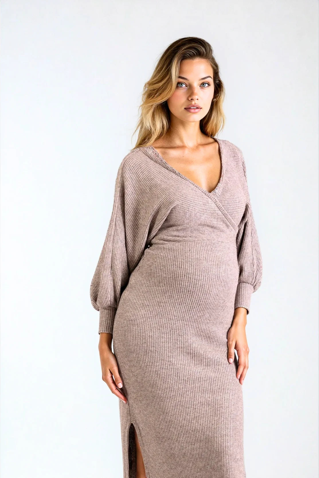 Chunky Knit Wrap Maternity & Breastfeeding Dress in Mocha Sparkle