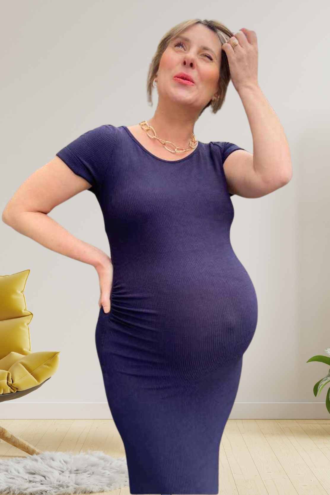 Navy Ribbed Maternity Dress