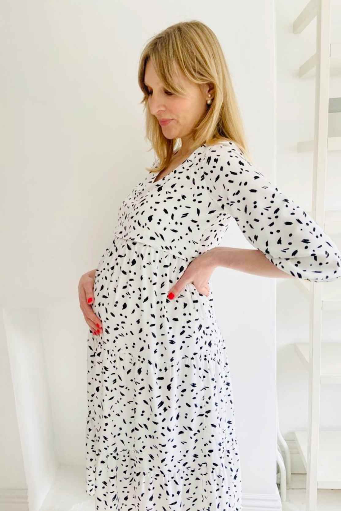 White black Tiered maternity breastfeeding dress